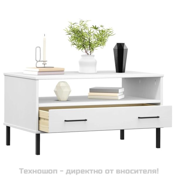 Кафе маса с метални крака бяла 85x50x45 см масивно дърво OSLO