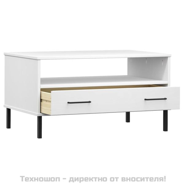 Кафе маса с метални крака бяла 85x50x45 см масивно дърво OSLO