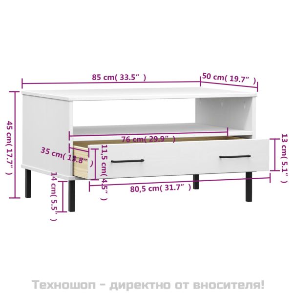 Кафе маса с метални крака бяла 85x50x45 см масивно дърво OSLO