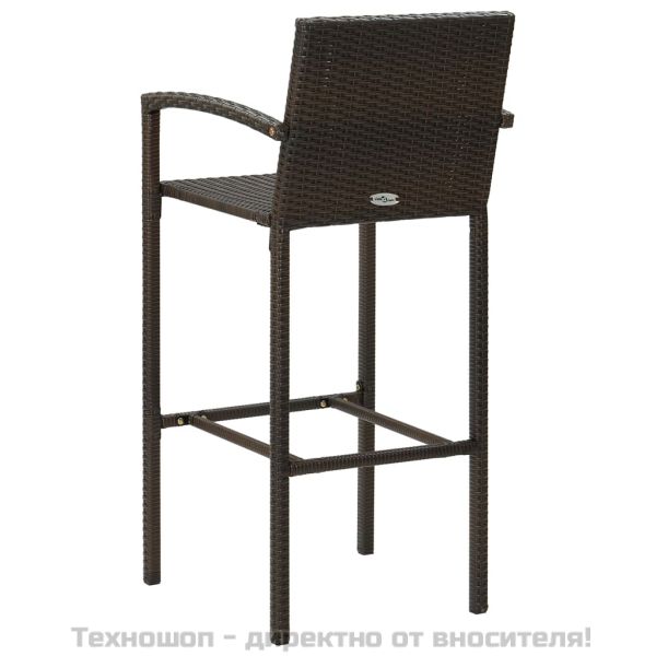 Градински бар комплект с подлакътници, 3 части, кафяв полиратан