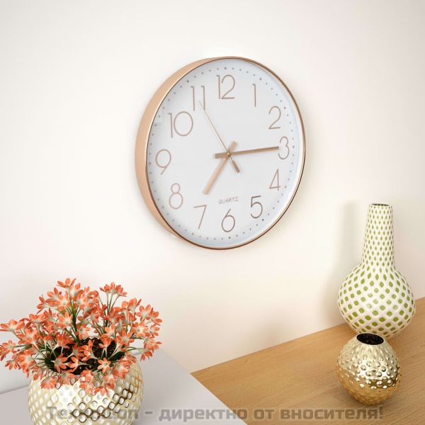 Стенен часовник, 30 см, розово-златисто