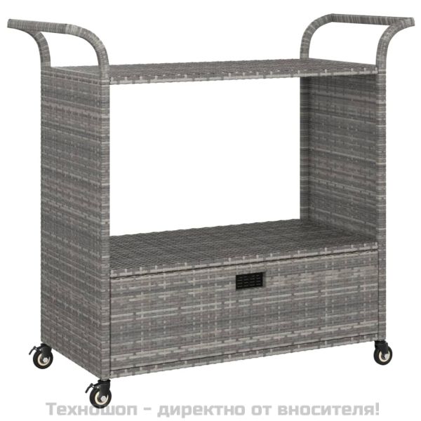 Бар количка с чекмедже, сива, 100x45x97 см, полиратан