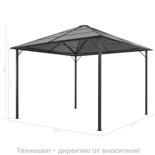 Шатра с покрив, алуминий, 3х3 м, антрацит