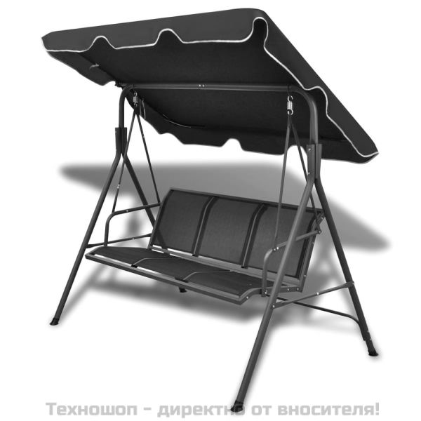 Градинска пейка-люлка със сенник, черна