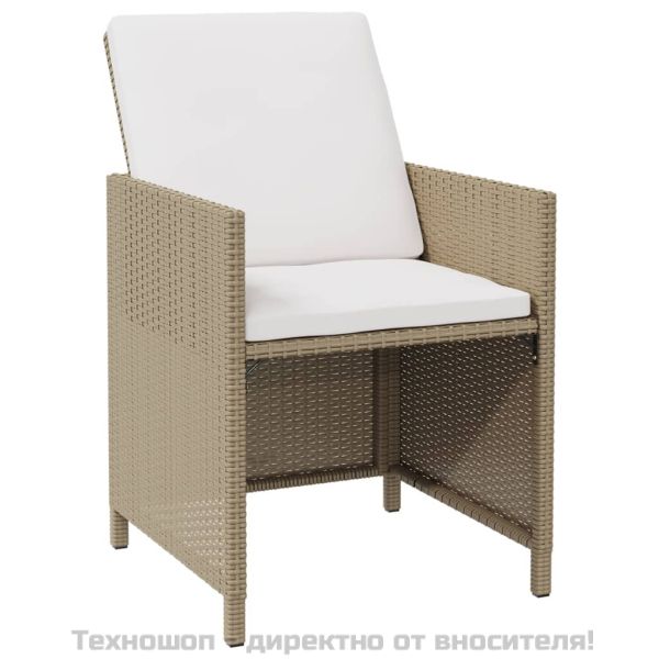 Градински столове с табуретки, 2 бр, полиратан, бежови