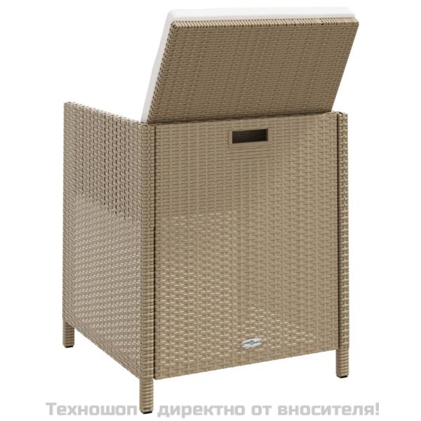 Градински столове с табуретки, 2 бр, полиратан, бежови