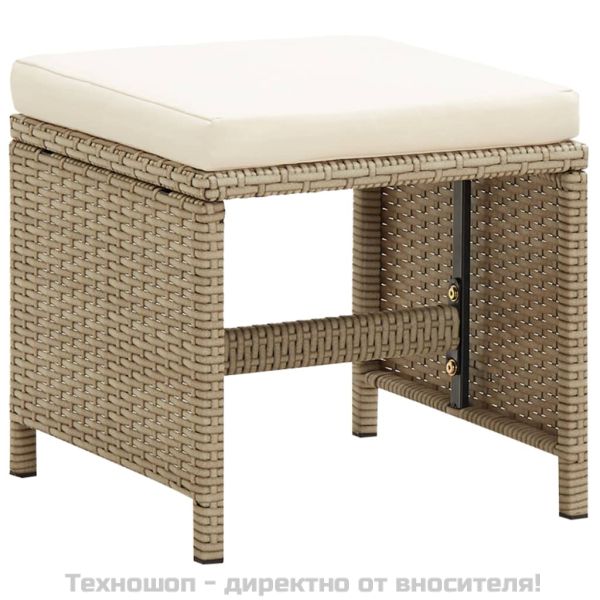 Градински столове с табуретки, 2 бр, полиратан, бежови