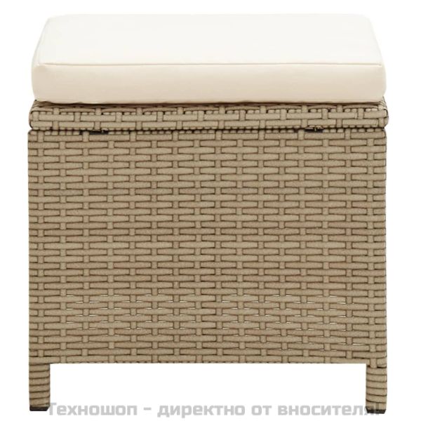 Градински столове с табуретки, 2 бр, полиратан, бежови