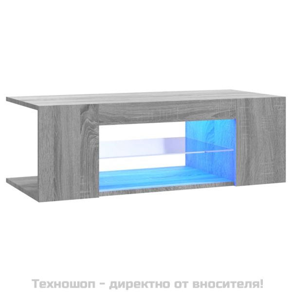 ТВ шкаф с LED осветление, сив сонома, 90x39x30 см