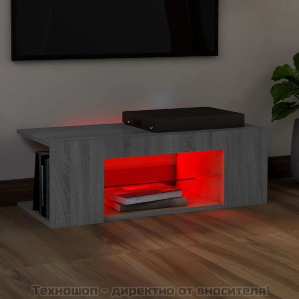 ТВ шкаф с LED осветление, сив сонома, 90x39x30 см
