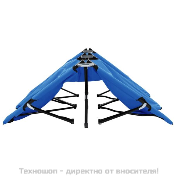 Двуместен сгъваем шезлонг, син, стомана
