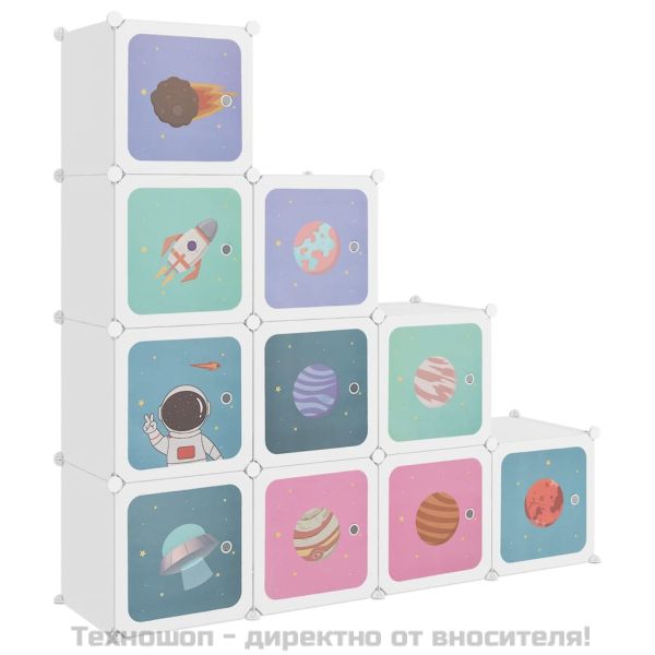 Детски шкаф за съхранение тип куб с 10 кубчета, бял, PP