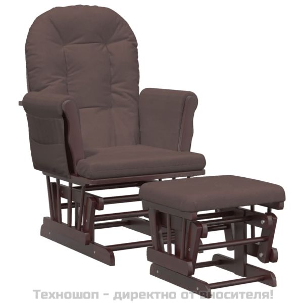 Плъзгащ се стол с табуретка, кафяв, текстил