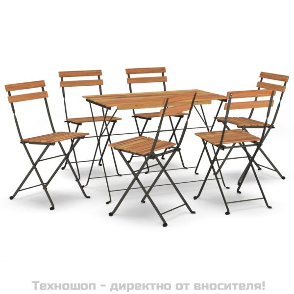 Сгъваем бистро комплект от 7 части, акация масив и стомана