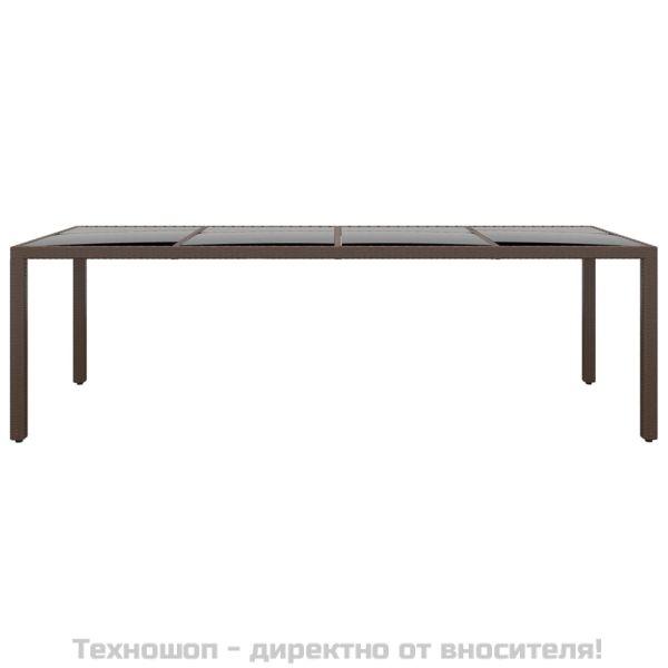 Градинска маса със стъклен плот кафяв полиратан