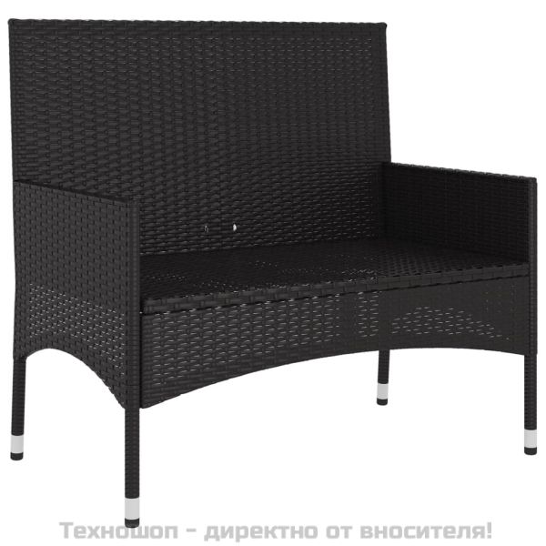 2-местна градинска пейка с възглавници, черна, полиратан