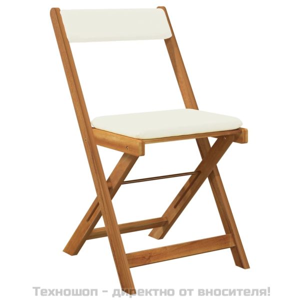 Сгъваем бистро комплект, 3 части, с възглавници, акация масив