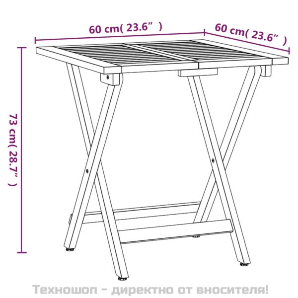 Сгъваем бистро комплект, 3 части, с възглавници, акация масив