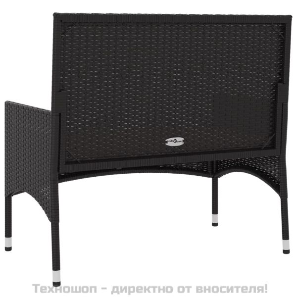 2-местна градинска пейка с възглавници, черна, полиратан