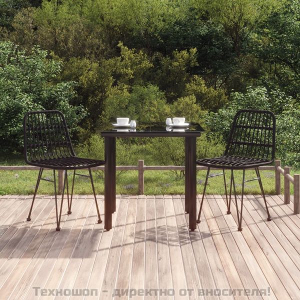 Градински трапезен комплект, 3 части, черен, полиратан