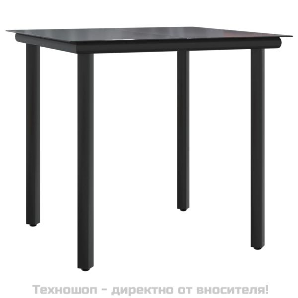 Градински трапезен комплект, 3 части, черен, полиратан