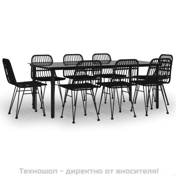 Градински трапезен комплект, 9 части, черен, полиратан