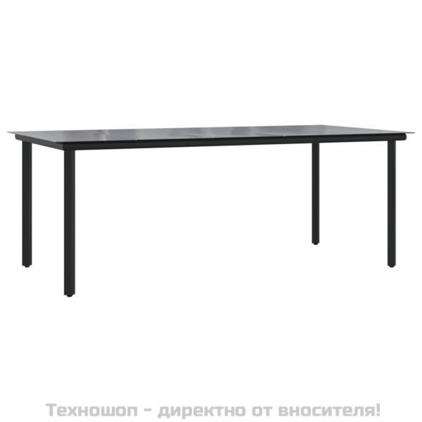 Градински трапезен комплект, 9 части, черен, полиратан