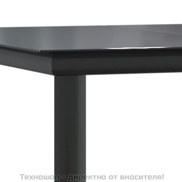 Градински трапезен комплект, 9 части, черен, полиратан