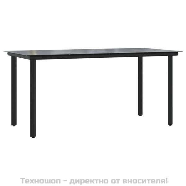 Градински трапезен комплект, 5 части, черен, полиратан