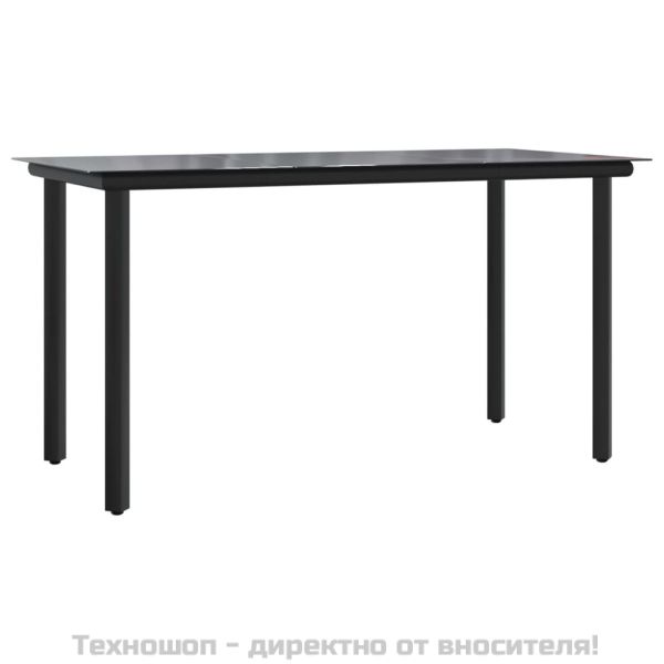 Градински трапезен комплект, 5 части, черен, полиратан