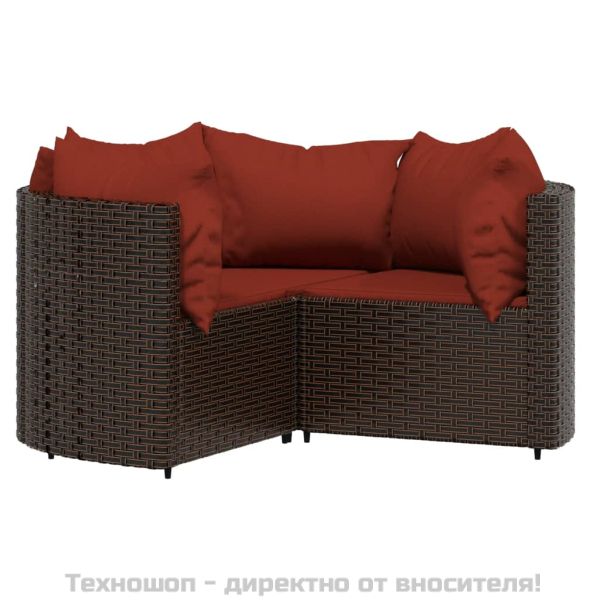 Градински комплект с възглавници, 4 части, кафяв, полиратан