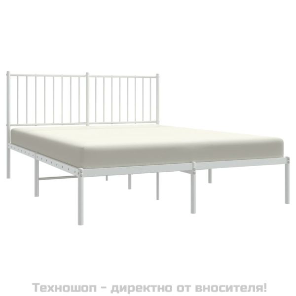Метална рамка за легло с горна табла, бяла, 140x200 см