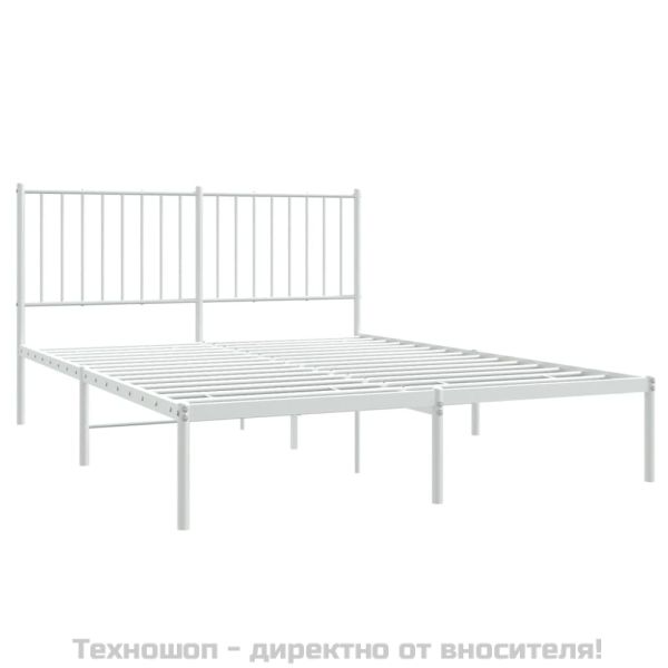 Метална рамка за легло с горна табла, бяла, 140x200 см