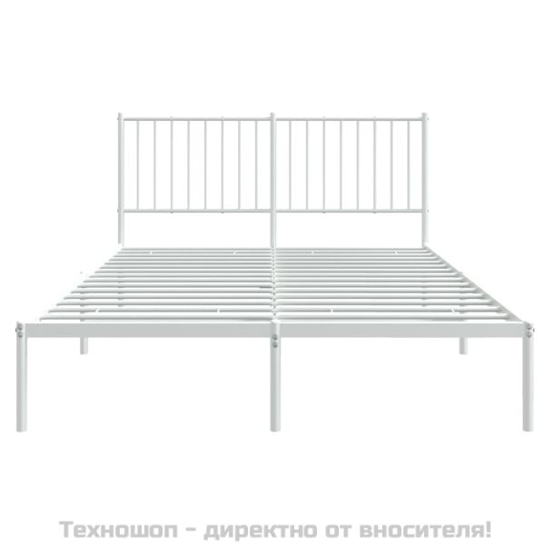 Метална рамка за легло с горна табла, бяла, 140x200 см