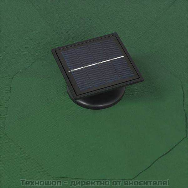 Градински чадър за монтаж на стена, с LED, 300 см, зелен