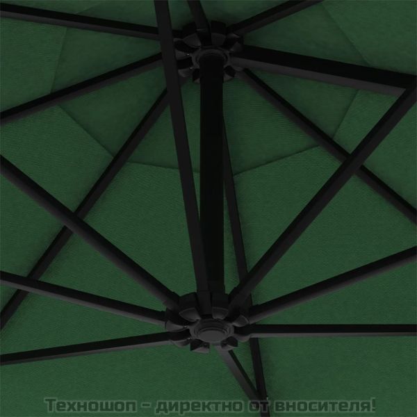 Градински чадър за монтаж на стена, с LED, 300 см, зелен