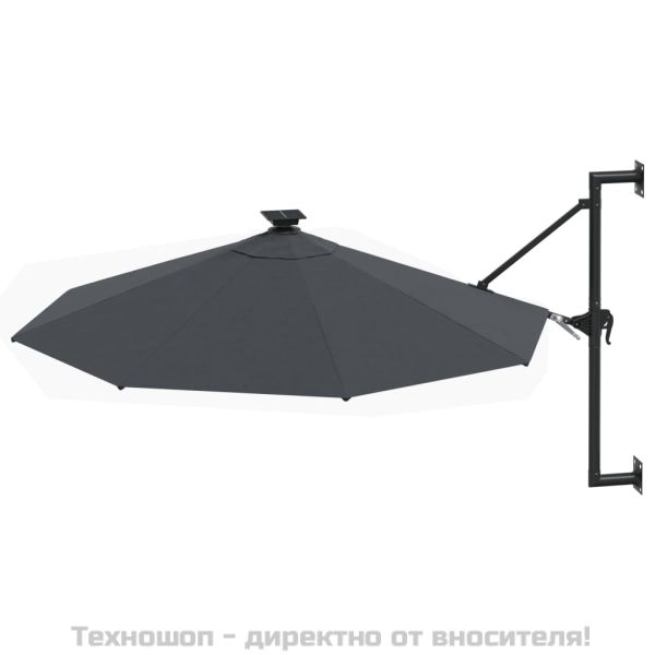 Градински чадър за монтаж на стена, с LED, 300 см, антрацит