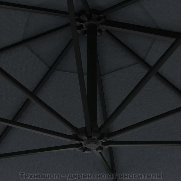 Градински чадър за монтаж на стена, с LED, 300 см, антрацит