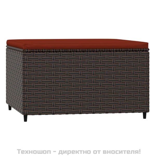 Градинска табуретка с възглавница, кафява, полиратан