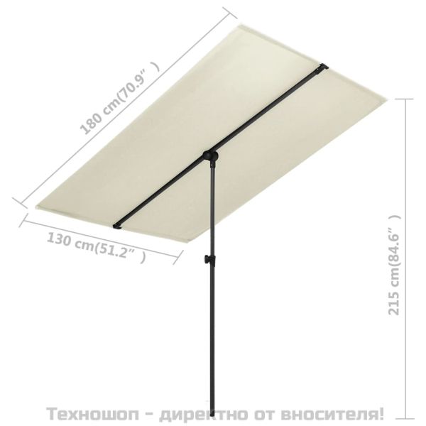 Градински чадър с алуминиев прът, 180x110 см, пясъчнобял