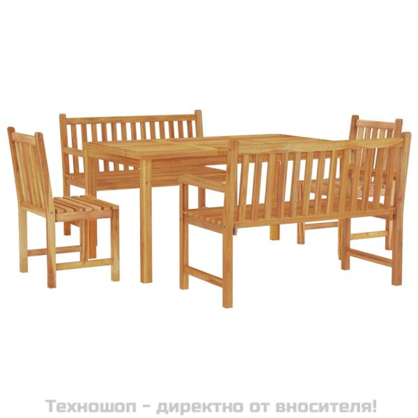 Градински трапезен комплект, 5 части, тиково дърво масив