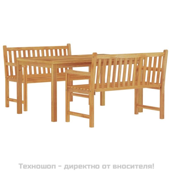 Градински трапезен комплект, 3 части, тиково дърво масив