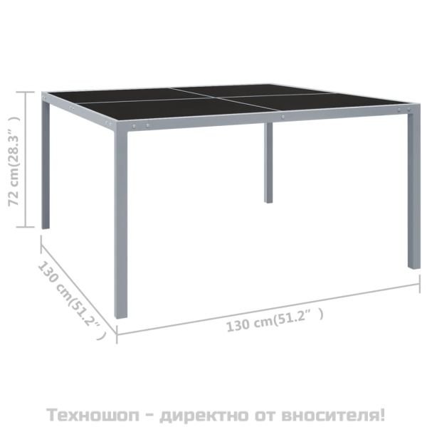 Градинска маса, 130x130x72 cм, сива, стомана и стъкло
