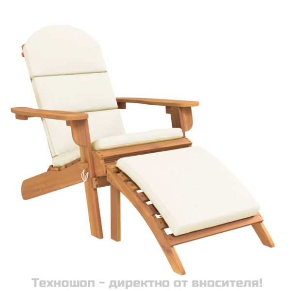 Градински стол Адирондак с опора за крака, акациево дърво масив