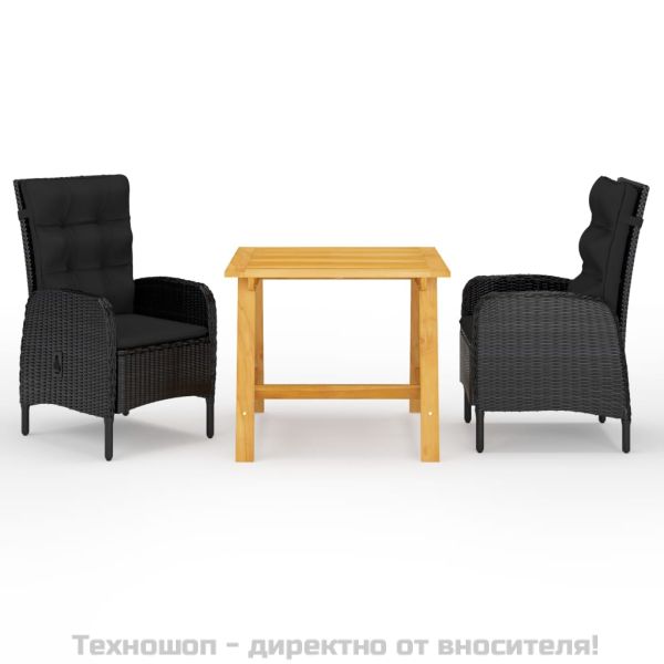 Градински трапезен комплект, 3 части, черен