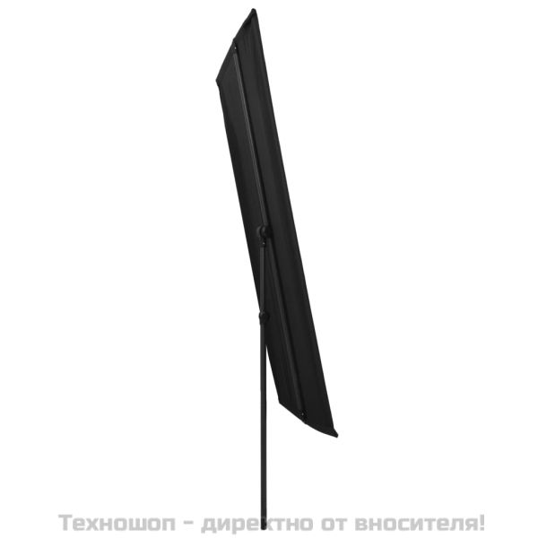 Градински чадър с алуминиев прът, 180x110 см, черен