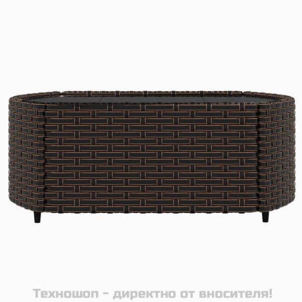 Градински комплект с възглавници, 4 части, кафяв, полиратан