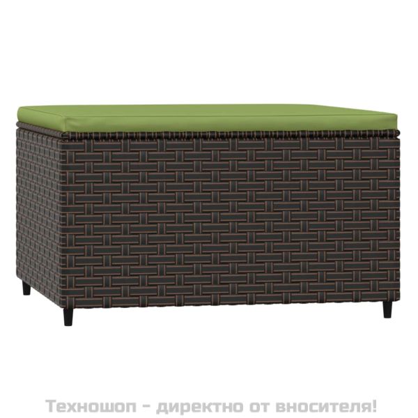 Градинска табуретка с възглавница, кафява, полиратан