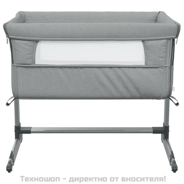 Бебешко легло с матрак, светлосив, ленен плат