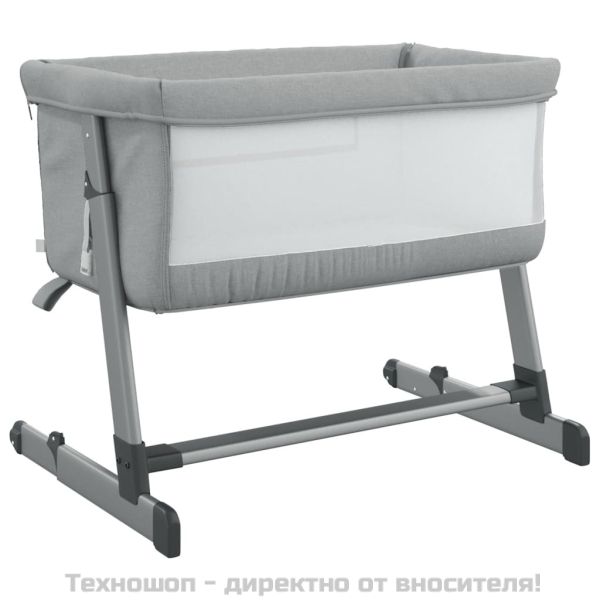 Бебешко легло с матрак, светлосив, ленен плат
